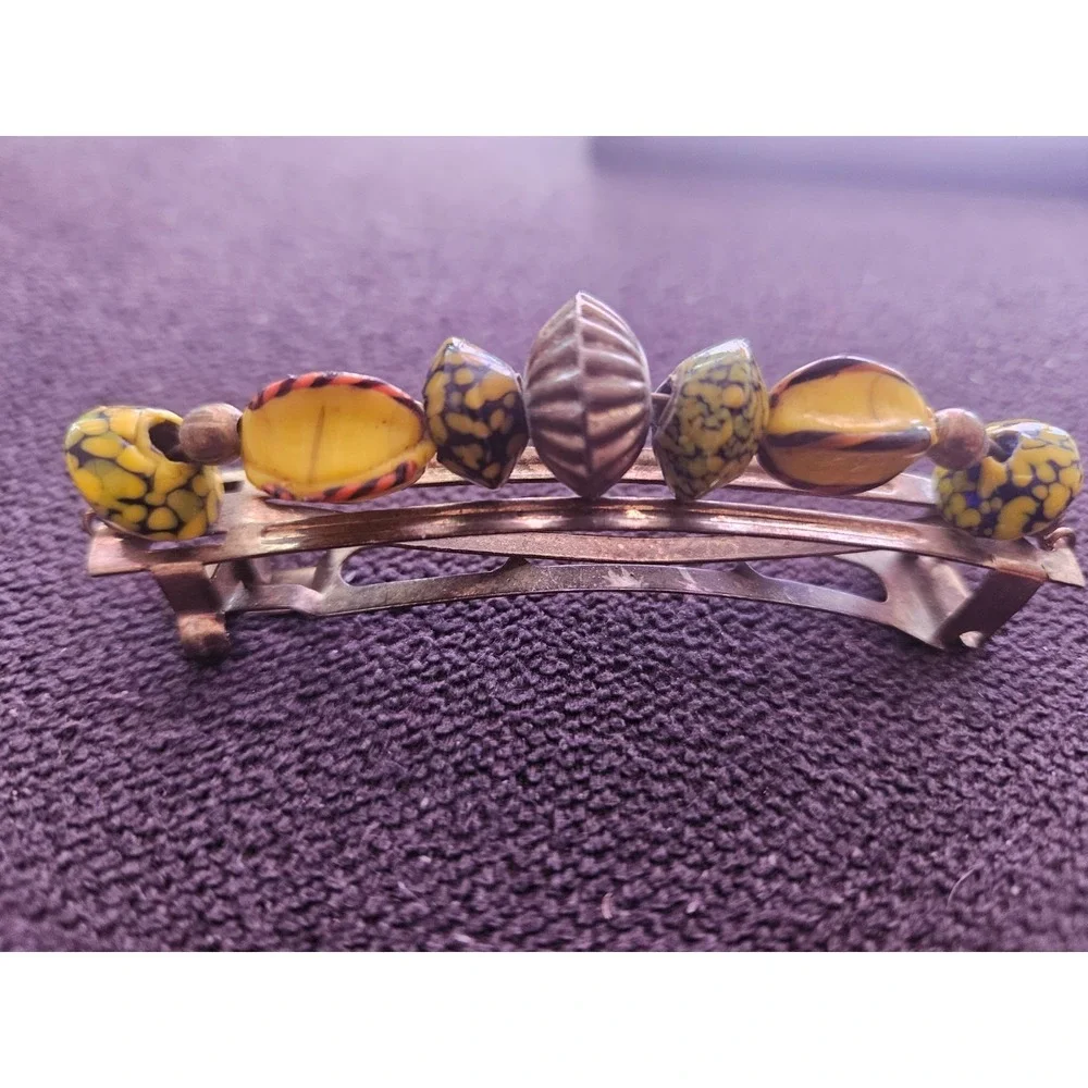 Unique‎ one of a kind Vintage Mixed Material Beaded Hair Barrette